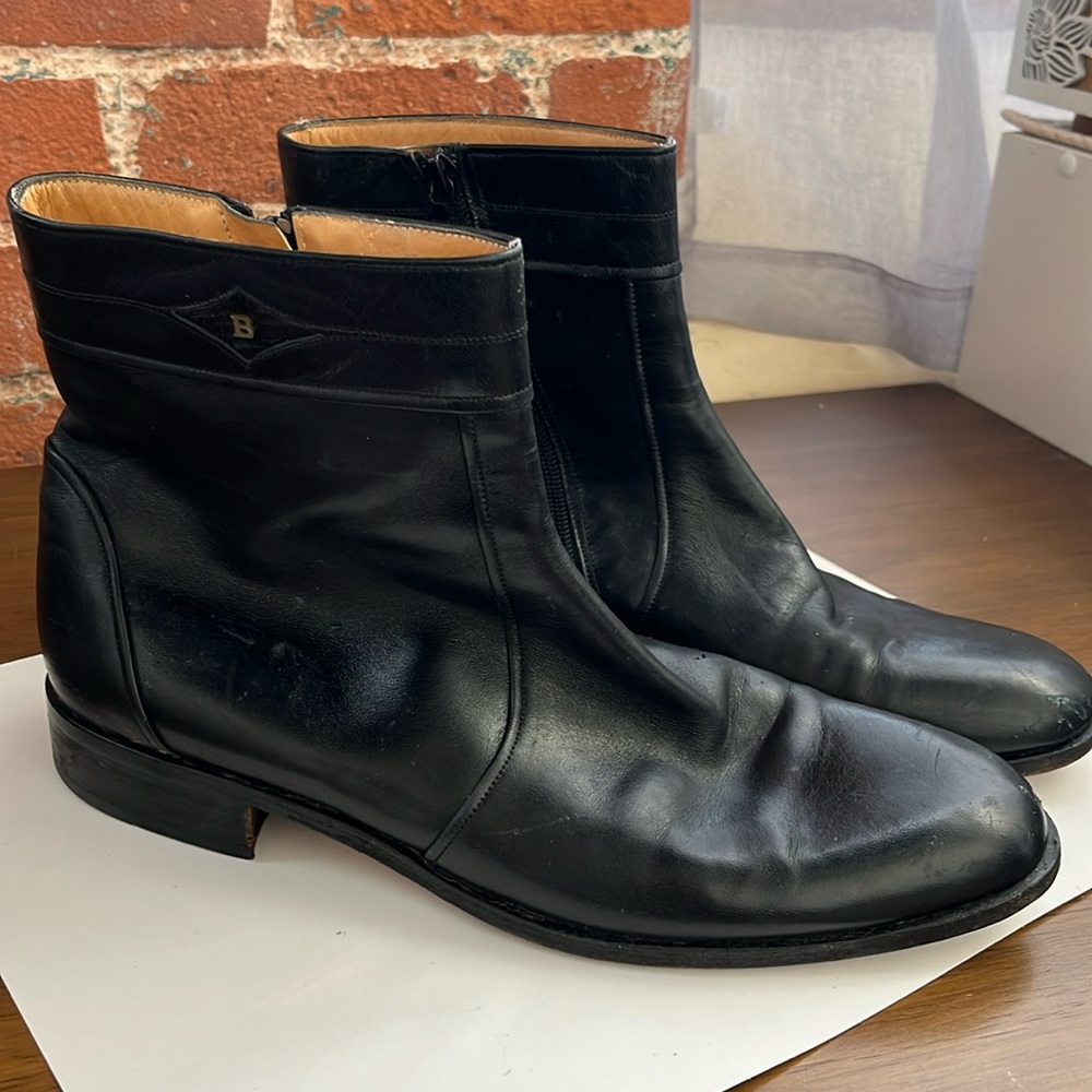 Bally boots vintage black leather ankle zip-up mens size 10.5